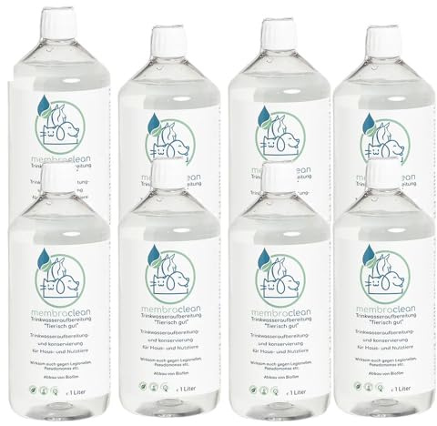 8x 1 Liter membraclean Trinkwasseraufbereitung „Tierisch gut“ | Made in Germany | Keimschutz, Geschmacksneutral | Trinkwasserdesinfektion & Biofilm-Schutz für Nutz- & Haustiere | PT 5 zugelassen