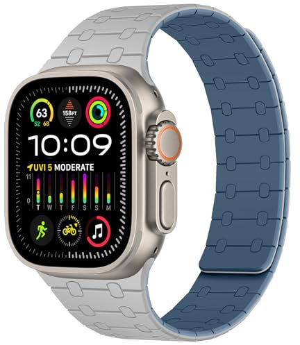 Amizee Compatibile con Cinturino Apple Watch 49mm 46mm 45mm 44mm 42mm 41mm 40mm 38mm, Cinturino Silicone Magnetiche per iWatch Ultra 2 Series 10 9 8 7 6 SE 5 4 3 2 1 (42/44/45/46/49, Grigio Blu)