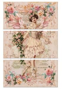Peacoblue Pink Rub on Transfers for Crafts 3Pcs Vintage Fairy Border 15cmx30cm, UV DTF Waterproof Baroque Furniture Transfer for Chest of Drawer Dresser Glass Porcelain Wood Plastic