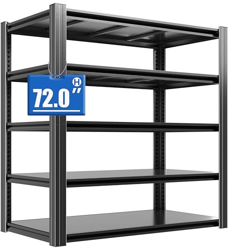Schwerlastregal, 5 Etagen Lagerregal, Kellerregal Metall, TxBxH 60 x 120 x 183 cm, bis 1000 kg belastbar, Regal für Garage und Abstellraum, Steckregal, Werkstattregal, Schwarz