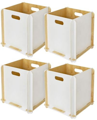 HMF Aufbewahrungsbox aus Holz zum Zusammenstecken | 4er Set | passend für Kallax | 32 x 32 x 32 cm | Weiß