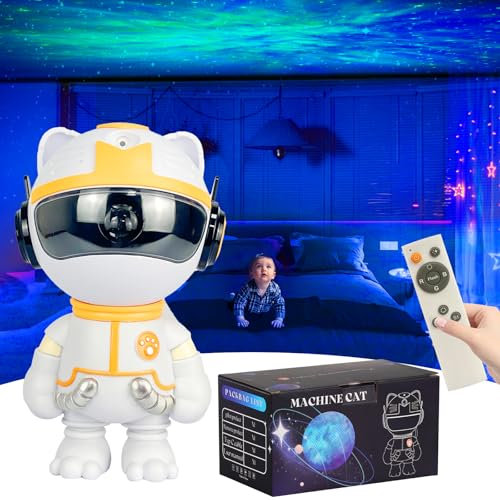 Domigard Galaxy Light Projector, Mechanische Katzenprojektor, Sternenhimmel Projektor mit Fernbedienung, 360° Rotation, Schlafzimmer Deko, Geschenke für Kinder, Weiß