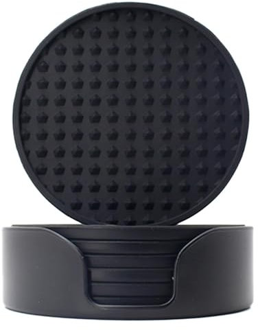 Set di sottobicchieri in silicone, sottobicchieri in silicone per bevande, Set di sottobicchieri per tavolino, Confezione da 6 sottobicchieri addensati, supporto incluso protezione anti-traboccamento