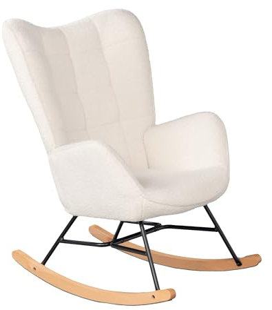 MEUBLE COSY Fauteuil à Bascule Allaitement Rocking Chair Scandinave Chaise Loisir Revêtement en Sherpa avec Pieds en Bois Massif pour Salon, Chambre, Le Balcon, Beige