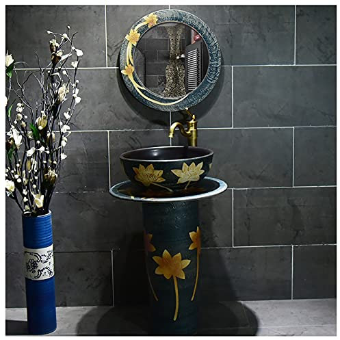 Lavandino Ovale per Bagno, lavandino per Bagno con piedistallo, lavandino in Ceramica e lavandino per lavabo con piedistallo per Interni ed Esterni,