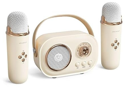 Mini Karaoke Machine Portable Bluetooth Speaker,Mini Karaoke Machine for Kids,Mini Karaoke Machine with 2 Wireless Microphones, with 6 Sound Modes (Yellow)