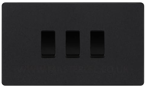 BG Evolve Matt Black 3 Gang Triple Light Switch Double Format