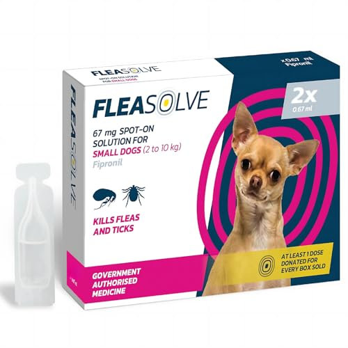 Dog Flea Treatment Small Dog x 2 - Spot on Flea Treatment for Dogs Small 2-10kg - FleaSolve Flea & Tick Solution - 2 x Pipettes - 2 - Doses