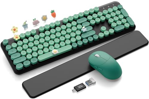 Wireless Keyboard and Mouse Combo, Cute Typewriter, Magnetic Wrist Rest | Full-Size, Round Keycaps, Smart Sleep Mode, 2.4GHz Stable Connection for Mac/Windows/PC, Office or Home, Trueque CK24
