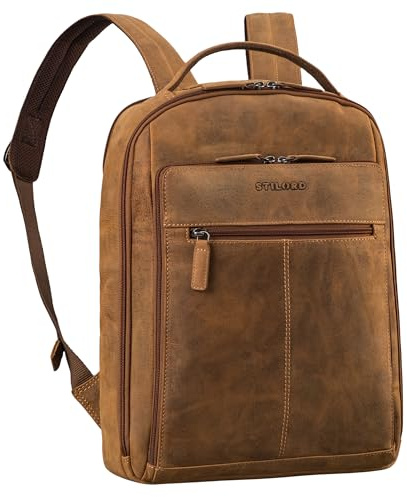 STILORD Nami Leder Laptop Rucksack 15 Zoll - Eleganter Business Backpack für Damen und Herren - Perfekt für Arbeit, Uni und Reisen - Lederrucksack Groß Echtleder Farbe:Bergamo - braun
