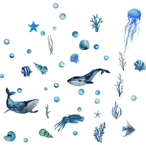 Meerestiere Leuchtender Wandaufkleber, Wandsticker Leuchtaufkleber Wandtattoo Leuchtend Meerestiere Fluoreszierend Wandaufkleber Aufkleber Unterwasserwelt für Kinder Schlafzimmer Wohnzimmer