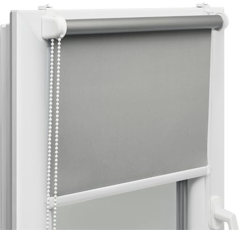 Verdunklungsrollo ohne Bohren klemmfix – Thermorollo Blackout für Innen – Fensterrollo mit Sichtschutz, Hitzeschutz & Kettenzug – 96 x 150 cm – Grau – Voppi