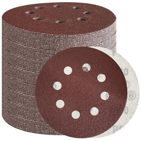 105 Pezzi Dischi Abrasivi 125mm,Grana 8 Fori Rotondi Carta Abrasiva per Levigatrice Orbitale (Grana 15x60/80/100/120/180/240/320)