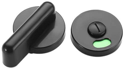 RANJIMA Maniglia girevole per porta WC, colore nero, set di rosette per WC, con indicatore di occupazione, manopola per porte interne, serratura girevole per bagno, porta WC, maniglia per porta,