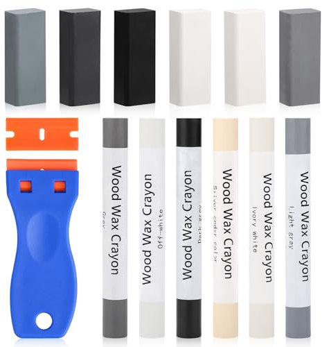 Laminat Reparaturset, Möbel Arbeitsplattet Reparatur set für Holz Fliesen Parkett Laminat Vinyl, 12 Stück Möbelmarker Hartwachs Reparaturset Wachskitt zum Kratzer Schäden Loch Ausbessern Arbeitsplatte