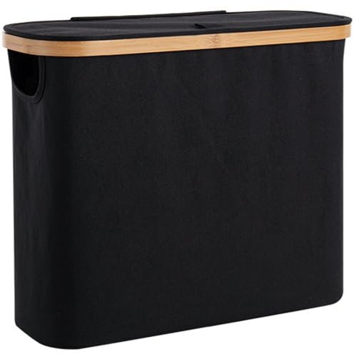Woodluv Toilet Roll Paper Storage Holder, 25L Toilet Roll Storage Basket with Lid Cover, Toilet Roll Holder Storage Stand Organiser Free Standing Box Unit Organizer for Bathroom, Black