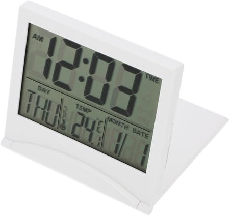 VICASKY Digitaler Tischwecker aus Abs mit Temperaturanzeige und Klappbarem Design Weiß für Täglichen Gebrauch und Moderne Wohnkultur