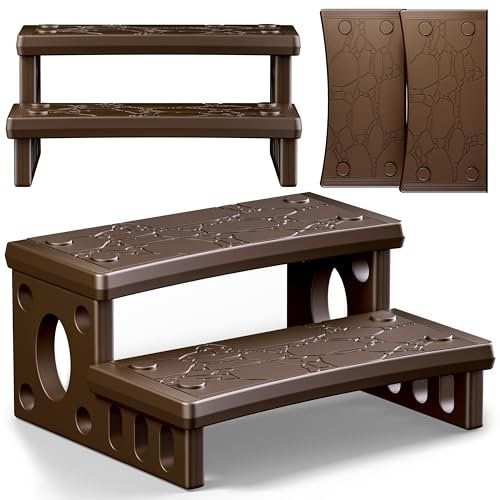 poolomio® Échelle pour spa et jacuzzi marron | Échelle fendeuse à 2 marches en PVC | 70 x 65 x 24 cm | Surface antidérapante | Montage facile