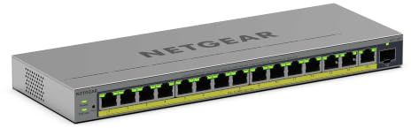 NETGEAR 16-Port Gigabit Ethernet PoE+ Easy Smart Managed Switch - with 15 x PoE+ @ 180W, 1 x SFP, Fanless, Desktop or Wall Mount (GS116EP)