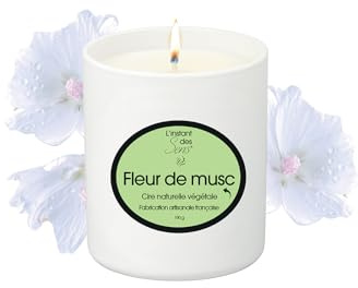 L'Instant des Sens Bougie Parfumée - Bougie Naturelle à la Cire de Soja - Bougie Cadeau Décorative - Senteur Apaisante Relaxante - Fabriquée en France - 190g (190g, Fleur de Musc)