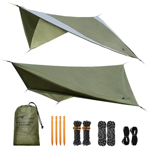 Travel Bird Hammock Rain Fly, 11 x 9 ft Waterproof Tarp with Doors, Lightweight & UV Protection Camping Tarp, Multifunctional for Backpacking Hiking Hammock