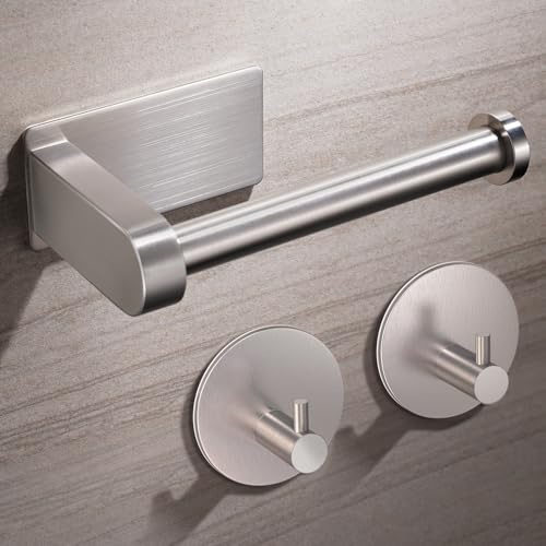 Aikzik Toilettenpapierhalter ohne Bohren, Klopapierhalter und 2 Stück Klebehaken, Edelstahl Klorollenhalter, Wc Papier Halterung Rollenhalter mit Kleber für Badzimmer