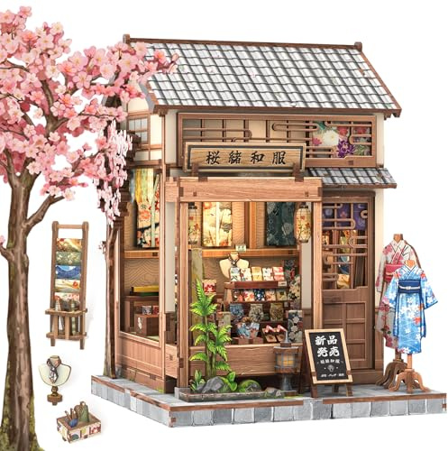 CUTEBEE Book Nook - 3D Puzzle im Japanischen Stil DIY Puppenhaus-Set, Bücherregal-Dekoration, Familie und Freunde (Sakura O Kimono Shop)