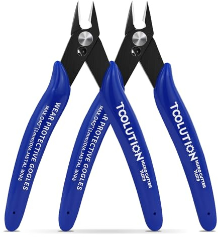 TOOLUTION Small Wire Cutters Electrical - 2 Pack Micro Flush Cutter for Jewelry Making - Mini Snips Diagonal Cut Pliers for Zip Tie Crafts - Wire Nippers for Plastic Model Clippers