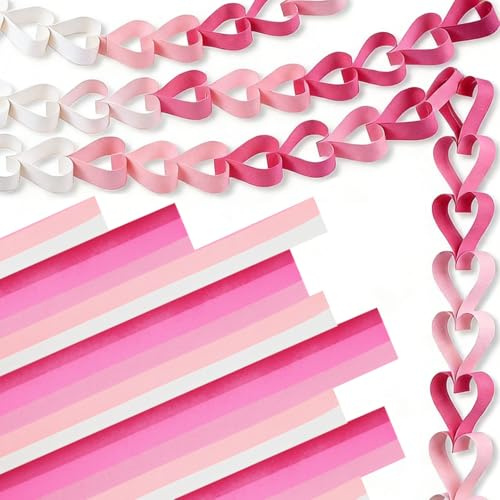 540pcs Pink Heart Paper Chain Garland 5 Colors Valentine's Day Paper Chain Strips Garland Bunting Banners DIY Crafts Supplies for Wedding Anniversary Birthday Party