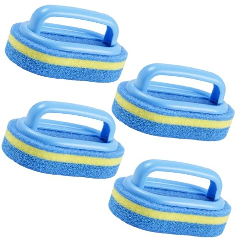 Sponge with Handle for Kitchen Cleaning, Efficient Dishwashing Scrubber with Long Handle, Set of 4 Blue Cleaning Sponges, Durable Kitchen Scrub for Daily Use
