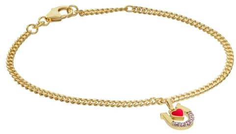 trendor Kinder-Armband mit Hufeisen/Herz 925 Silber vergoldet 21625 | diamantiertes Flachpanzerband, eleganter Armschmuck für junge Damen,