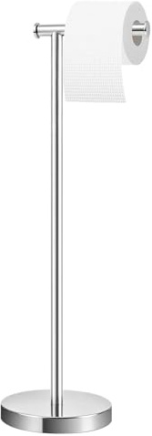 Toilet Roll Holder Free Standing, Chrome Free Standing Toilet Roll Holder | With Heavy Base & Rustproof Toilet Roll Storage, 2 In 1 Toilet Paper Holder Freestanding, Stable Loo Roll Holder for Bathroom