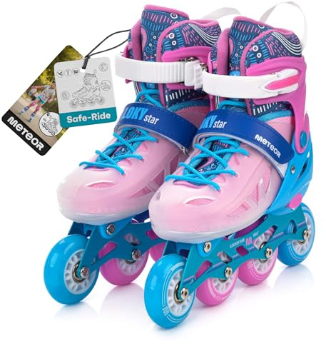 meteor Loky Kinder Inline Skates verstellbar Inliner Fuer juengere Kinder Maedchen Jungen 30-33 34-37 mit LED Rollen ABEC-7 PU 64-70 mm Bremse hoher Schale und 3-stufigem Verschluss