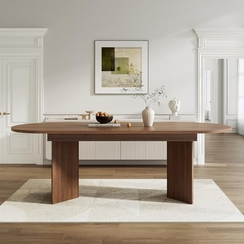 Merax Ausziehbarer Esstisch 160/200 * 90 cm, Oval Tisch für 6-8 Personen, mit abgerundeten Ecken, verdickte Tischplatte, für Wohnzimmer Esszimmer Küche Büro Garten, Nussbaum