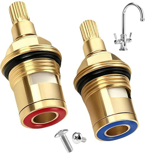 Mixer Tap Cartridge Replacement - 1/4 Turn, 20‑Spline Brass & Ceramic Disc Tap Valve with Washers for Mixer Taps, Glands Seals Repair Kit for Bathroom Kitchen
