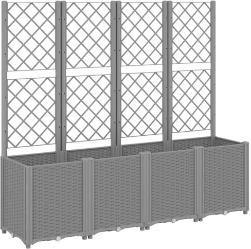 fsahslih Fioriera con traliccio grigio chiaro, 160 x 40 x 140 cm, set di fioriera modulare con traliccio effetto rattan, per piante rampicanti, pomodori e rose, robusto vaso in polipropilene