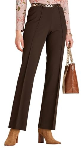 Chums Ladies Figure Flattering Trousers Fully Elasticated Comfort Pull-On Pants with Pintuck Stitch Chocolate 20 Extra Short