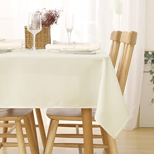 Deconovo Leinenoptik Tischdecke WasserabWeißend Tischwäsche Lotuseffekt, 130x130 cm, Beige