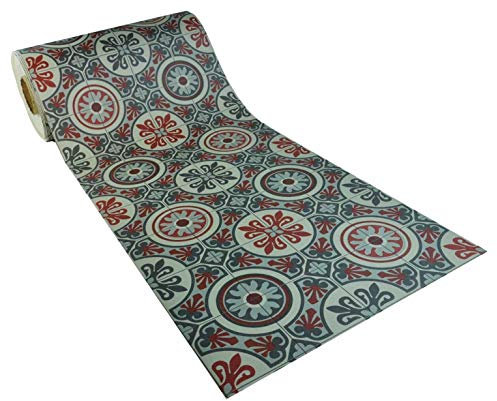 Casatessile Lagos Boho Chic Alfombra de Vinilo por Metro Alfombra Cocina Antimanchas, Pasillo Fregadero de PVC a Medida.