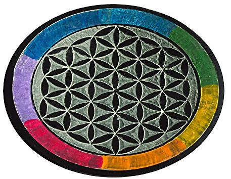 Saraswati Räucherstäbchenhalter Blume des Lebens rainbow Speckstein rund 10cm