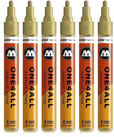 Molotow One4All 227HS Acryl Marker (4,0 mm Strichstärke, hochdeckend und permanent, UV-beständig, für fast alle Untergründe) 6 Stück Farbe 228 metallic gold, 1 Stück (6er Pack)