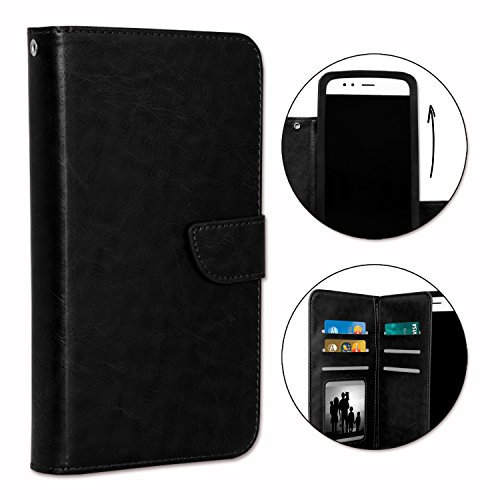 PH26® Etui Housse Folio pour Nokia Lumia 635 Format Portefeuille en éco-Cuir Noir avec Double clapet intérieur Porte Cartes, Fermeture magnétique et surpiqures Apparentes