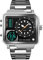 FeiWen Herren Fashion Herrenuhr Analog Quarz Digital Sport Casual Uhren Eckig Edelstahl Wählen Analog Quarz LED Doppel Zeit Multifunktional Armbanduhren mit Edelstahlband (Silber)