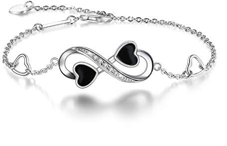 Bracelet d'amour pour Femmes Infinity, en Argent Massif-925 Bracelet Réglable Charm Forever pour Femmes Et Filles (Silver)