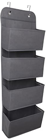 ManGotree Over Door Storage Organiser, Space Save Hanging Shelves, Wardrobe Storage Organizer, 4 Pockets Door Hanging Closet Storages with 4 Hooks,Storing Toys,Purses,Foldable (Dark gray)