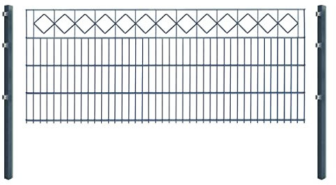 Doppelstabmattenzaun KARO - Komplett-Set inkl. Pfosten & Befestigungsmaterial - optisch ansprechender Schmuckzaun mit Zierelementen (L 6 m | H 83 cm | Anthrazit)