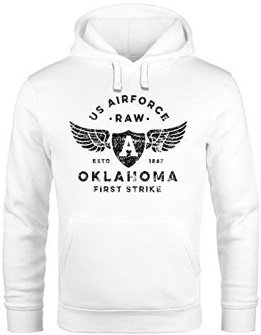 Neverless® Hoodie Herren Print US Airforce Oklahoma Aviator Kapuzen-Pullover Männer weiß 4XL