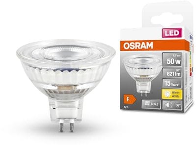 OSRAM MR16 LED Reflektorlampe mit GU5.3 Sockel, Warmweiss (2700K), Glas Spot, 8W, Ersatz für 50W-Reflektorlampe, LED STAR MR16 12 V, Warmweiß