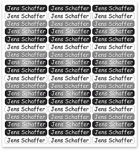 INDIGOS UG - Namensaufkleber Kinder Schule - 270 Namensschilder selbstklebend Mini - schwarz/weiß - 40x6mm - Aufkleber selbst gestalten - personalisiert mit Wunschtext - für Kindergarten, Sport