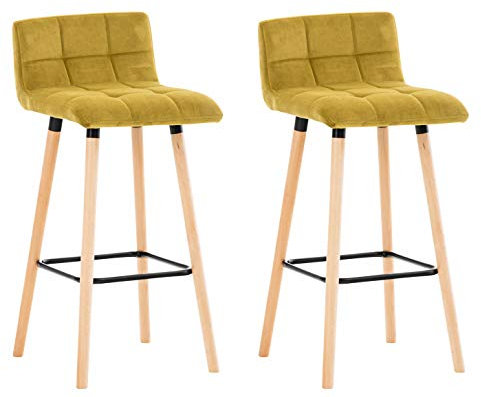 CLP 2er Set Barhocker Lincoln mit Samtbezügen I Thekenhocker gepolstert und mit Rückenlehnen I Barstühle mit Gestellen aus Buchenholz, Farbe:gelb